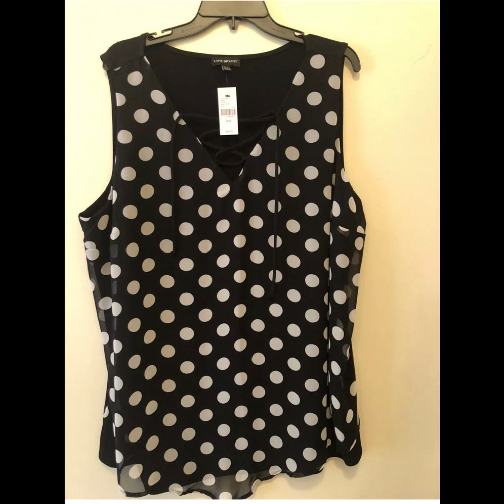 NWT Lane Bryant Tank Top Sheer Black Polka Dot 24W